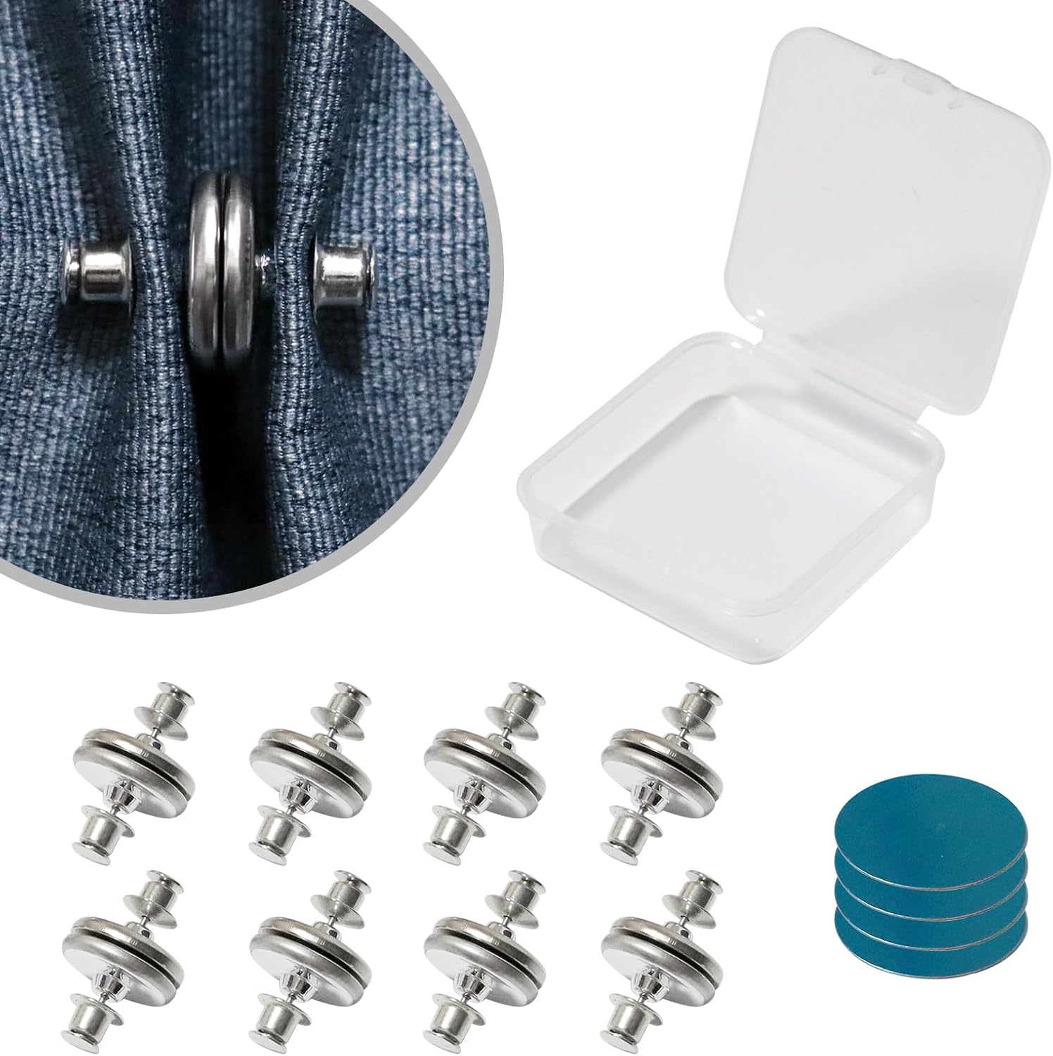15Piars Curtain Magnets Closure Silver Magnetic Curtain Button Clip with 8 Self-Adhesive Patch Strong Magnetic Curtain Buckle to Keep Curtains Closed Prevents Light Leakage for Curtain Drapes