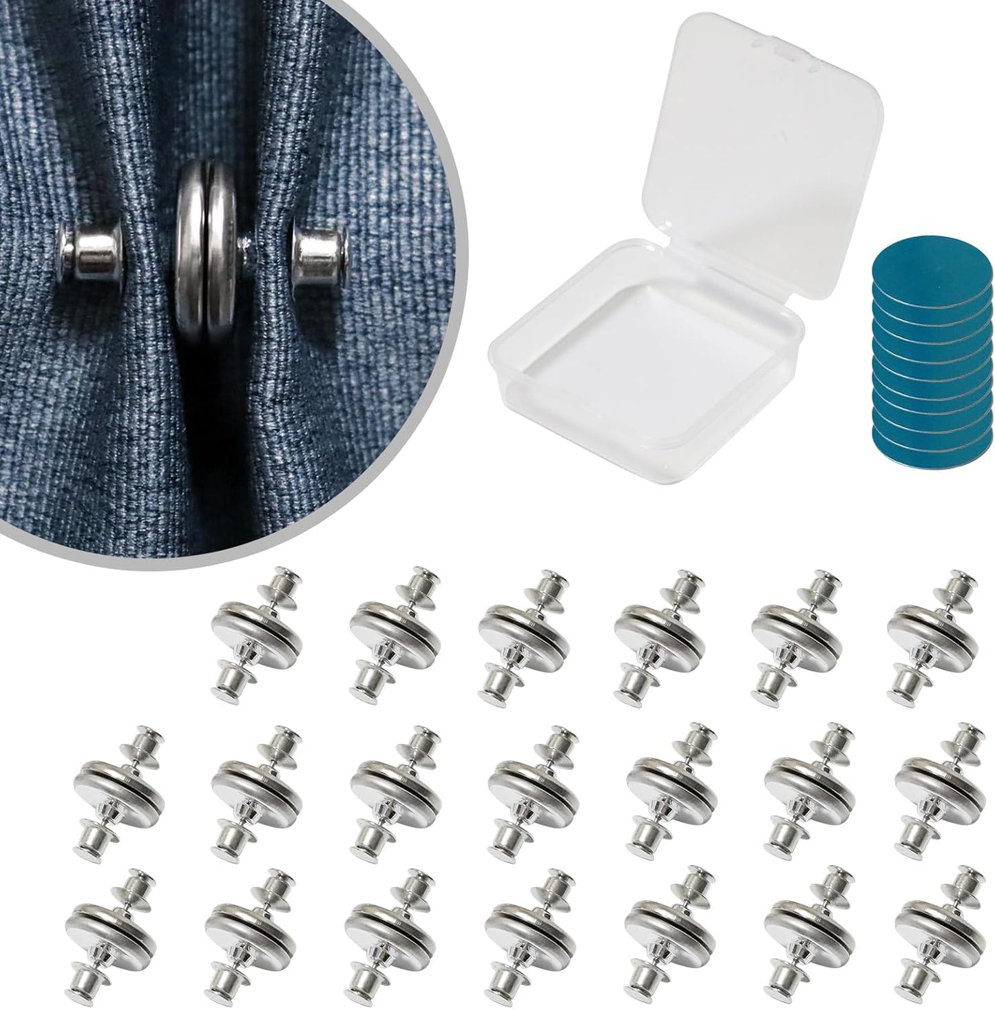 15Piars Curtain Magnets Closure Silver Magnetic Curtain Button Clip with 8 Self-Adhesive Patch Strong Magnetic Curtain Buckle to Keep Curtains Closed Prevents Light Leakage for Curtain Drapes